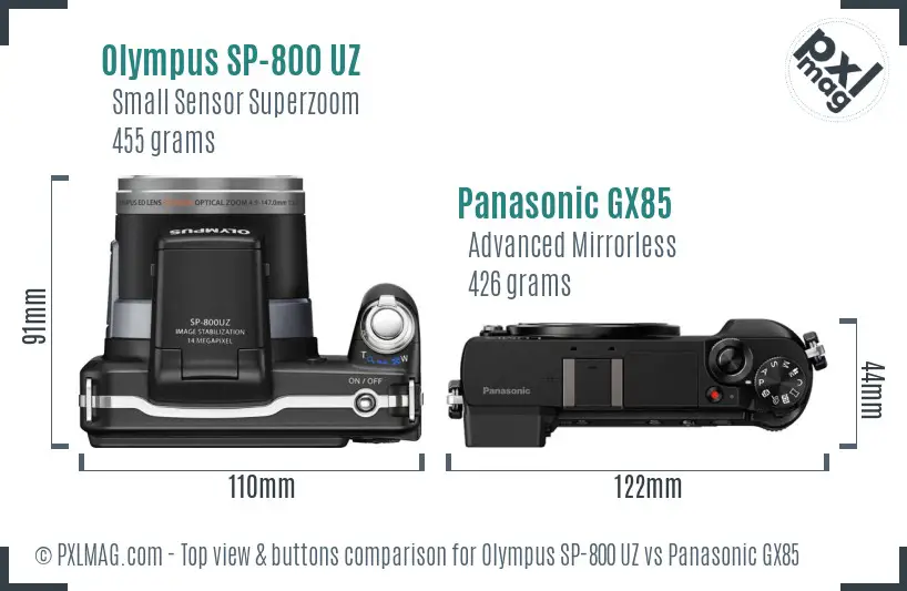 Olympus SP-800 UZ vs Panasonic GX85 top view buttons comparison