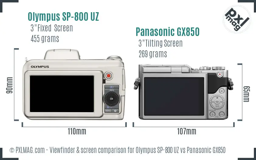 Olympus SP-800 UZ vs Panasonic GX850 Screen and Viewfinder comparison