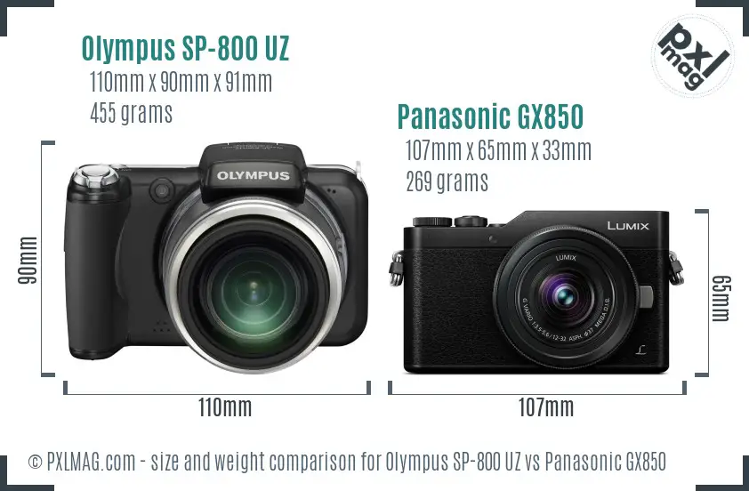 Olympus SP-800 UZ vs Panasonic GX850 size comparison