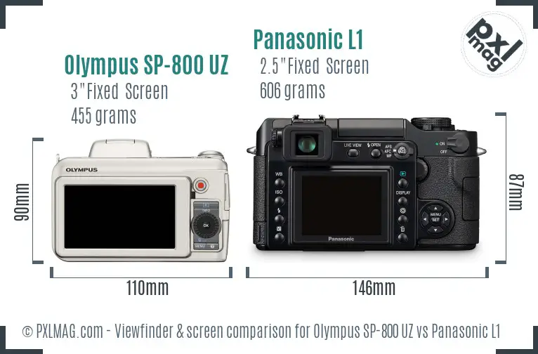 Olympus SP-800 UZ vs Panasonic L1 Screen and Viewfinder comparison