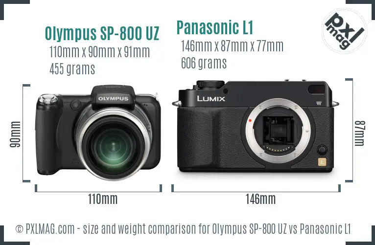 Olympus SP-800 UZ vs Panasonic L1 size comparison