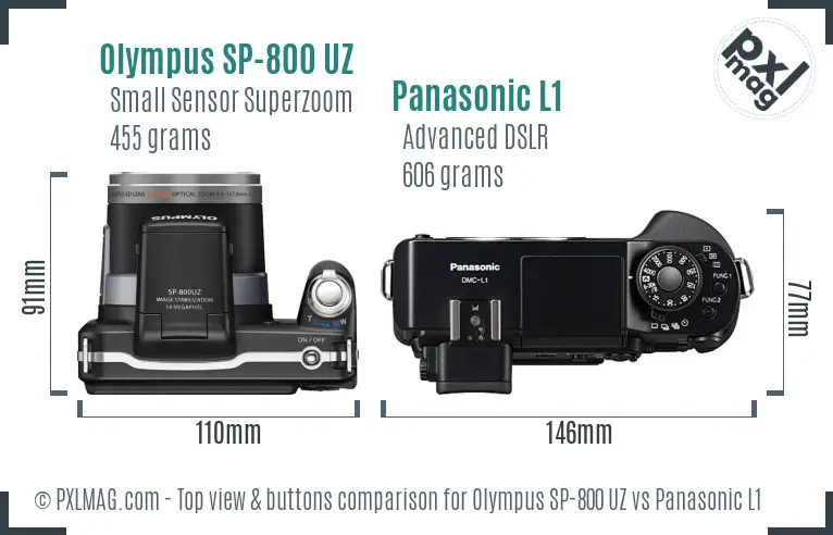 Olympus SP-800 UZ vs Panasonic L1 top view buttons comparison