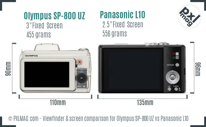 Olympus SP-800 UZ vs Panasonic L10 Screen and Viewfinder comparison