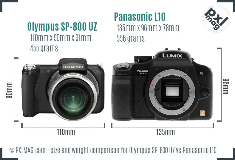 Olympus SP-800 UZ vs Panasonic L10 size comparison