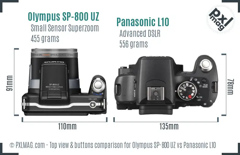 Olympus SP-800 UZ vs Panasonic L10 top view buttons comparison