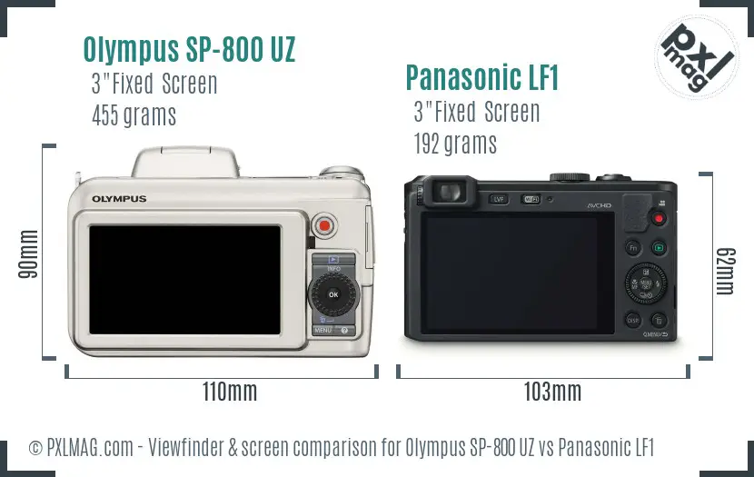 Olympus SP-800 UZ vs Panasonic LF1 Screen and Viewfinder comparison