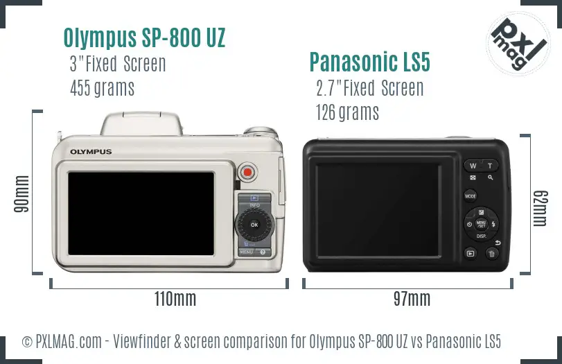 Olympus SP-800 UZ vs Panasonic LS5 Screen and Viewfinder comparison