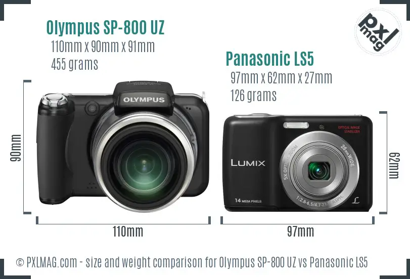 Olympus SP-800 UZ vs Panasonic LS5 size comparison