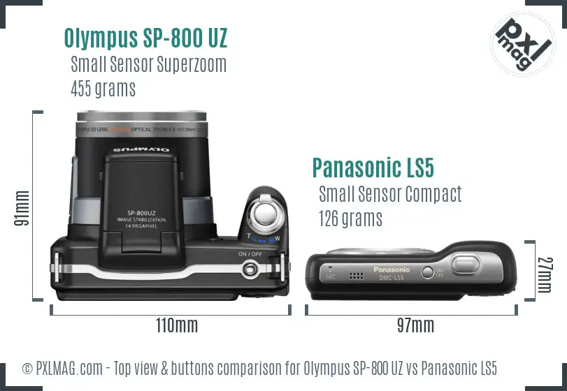 Olympus SP-800 UZ vs Panasonic LS5 top view buttons comparison
