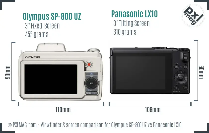 Olympus SP-800 UZ vs Panasonic LX10 Screen and Viewfinder comparison
