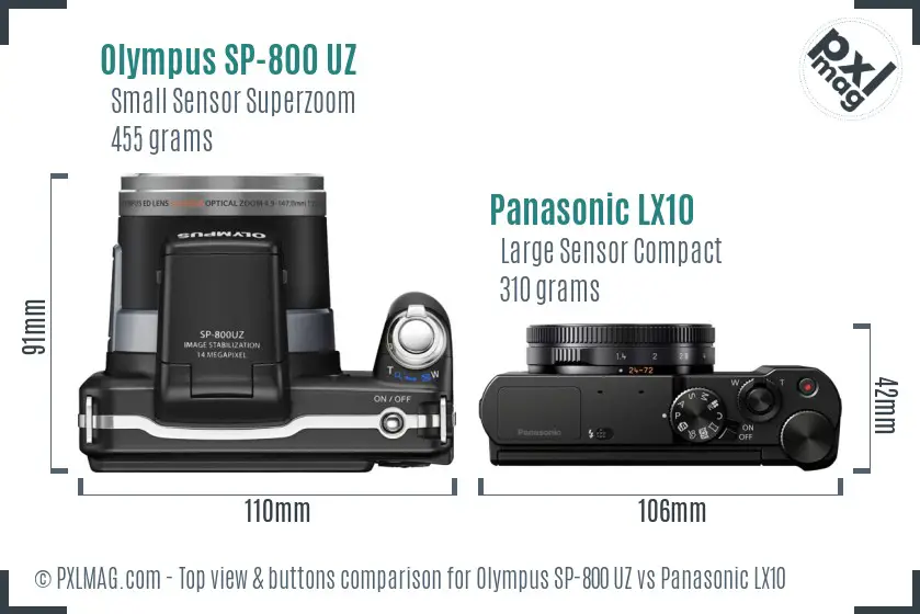 Olympus SP-800 UZ vs Panasonic LX10 top view buttons comparison