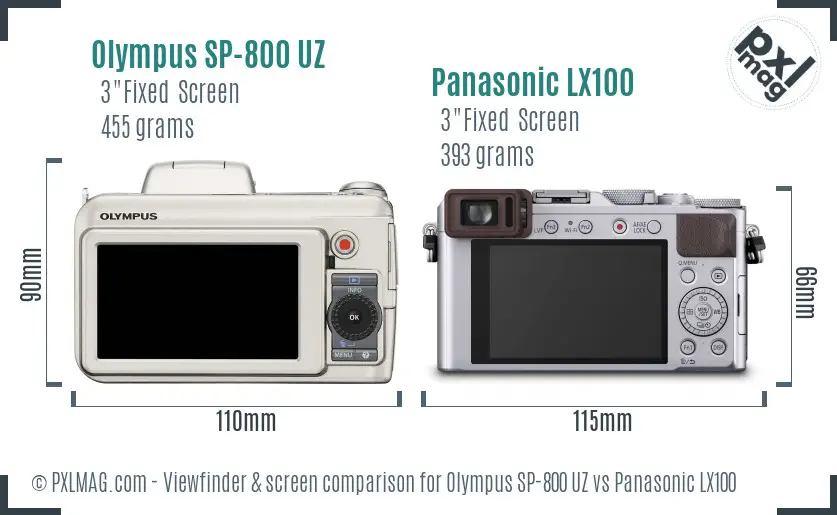Olympus SP-800 UZ vs Panasonic LX100 Screen and Viewfinder comparison