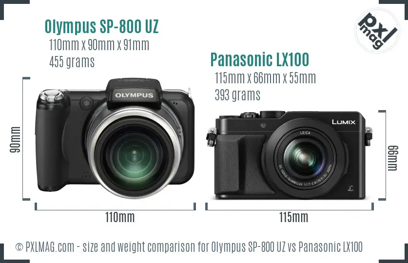 Olympus SP-800 UZ vs Panasonic LX100 size comparison