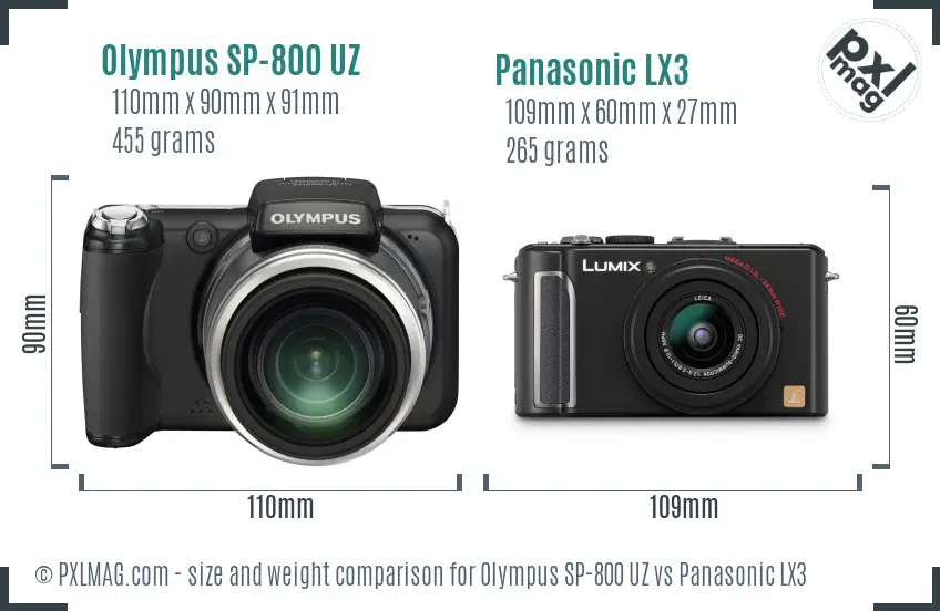 Olympus SP-800 UZ vs Panasonic LX3 size comparison