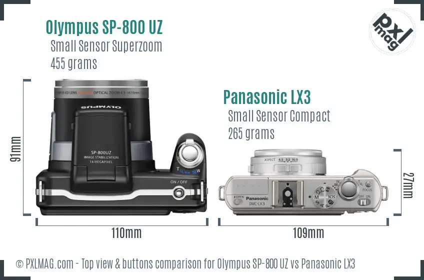Olympus SP-800 UZ vs Panasonic LX3 top view buttons comparison