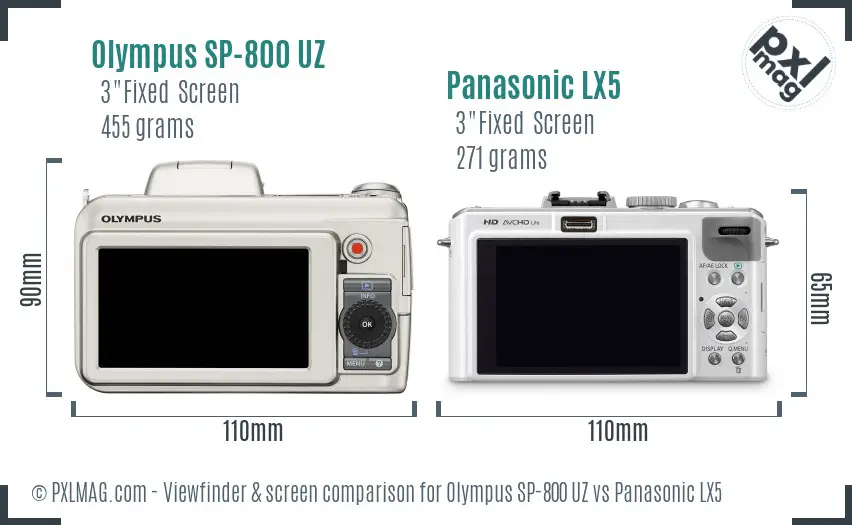 Olympus SP-800 UZ vs Panasonic LX5 Screen and Viewfinder comparison