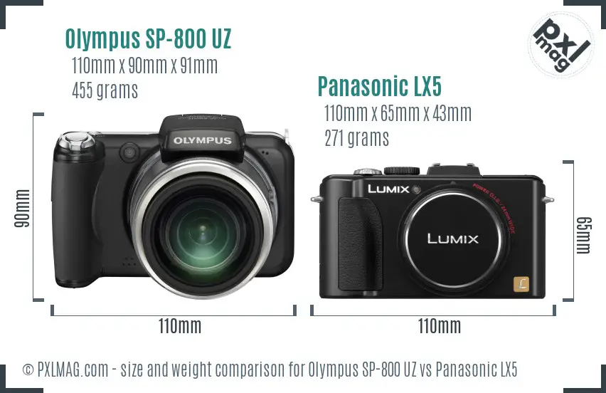 Olympus SP-800 UZ vs Panasonic LX5 size comparison