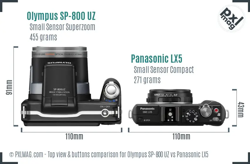 Olympus SP-800 UZ vs Panasonic LX5 top view buttons comparison