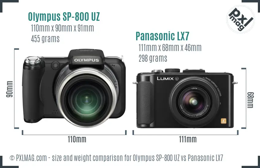 Olympus SP-800 UZ vs Panasonic LX7 size comparison