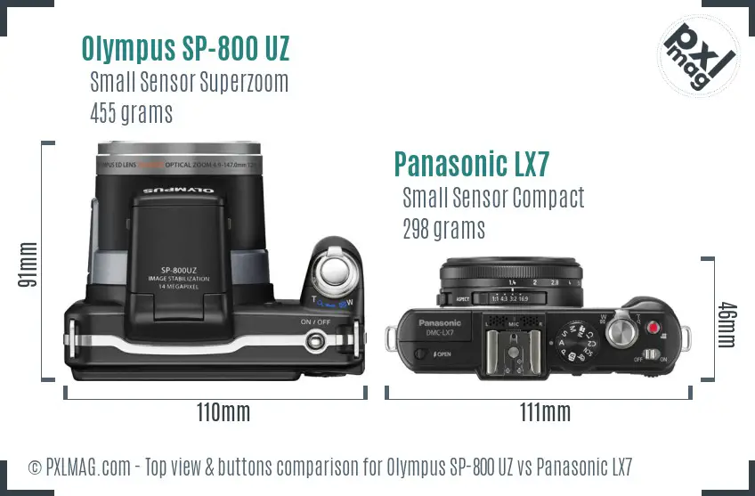 Olympus SP-800 UZ vs Panasonic LX7 top view buttons comparison