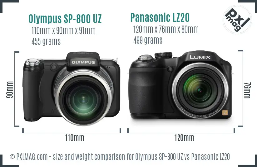 Olympus SP-800 UZ vs Panasonic LZ20 size comparison