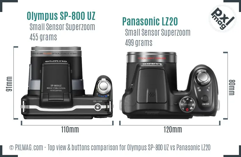 Olympus SP-800 UZ vs Panasonic LZ20 top view buttons comparison
