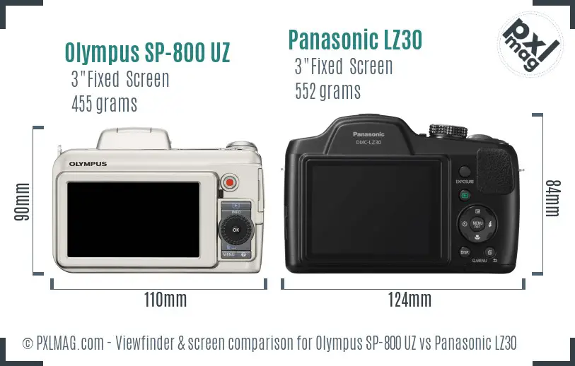 Olympus SP-800 UZ vs Panasonic LZ30 Screen and Viewfinder comparison