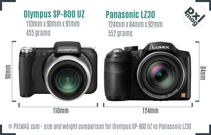 Olympus SP-800 UZ vs Panasonic LZ30 size comparison