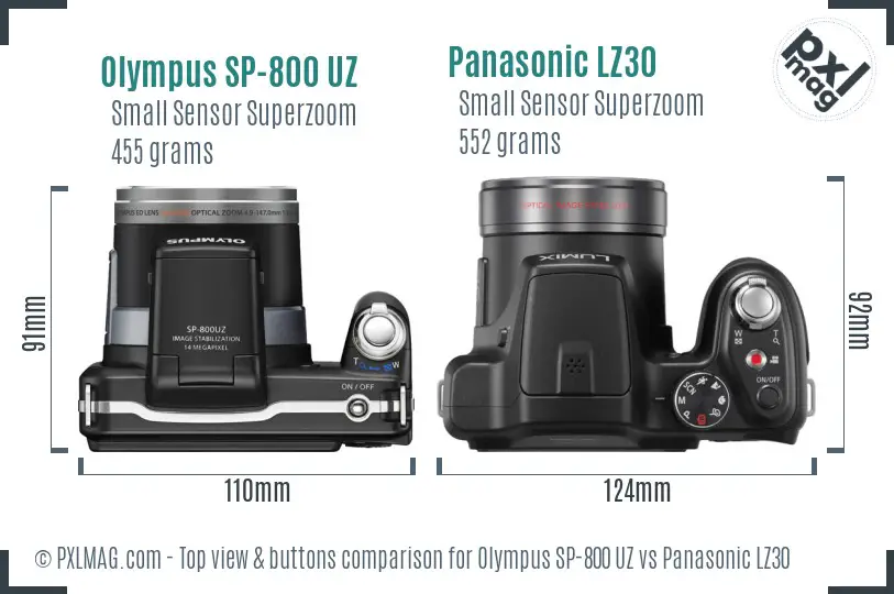 Olympus SP-800 UZ vs Panasonic LZ30 top view buttons comparison