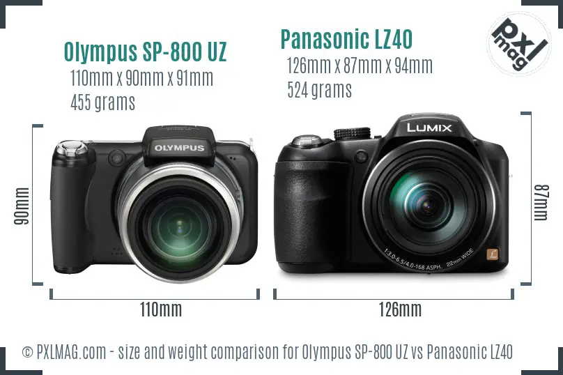 Olympus SP-800 UZ vs Panasonic LZ40 size comparison