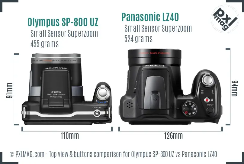 Olympus SP-800 UZ vs Panasonic LZ40 top view buttons comparison