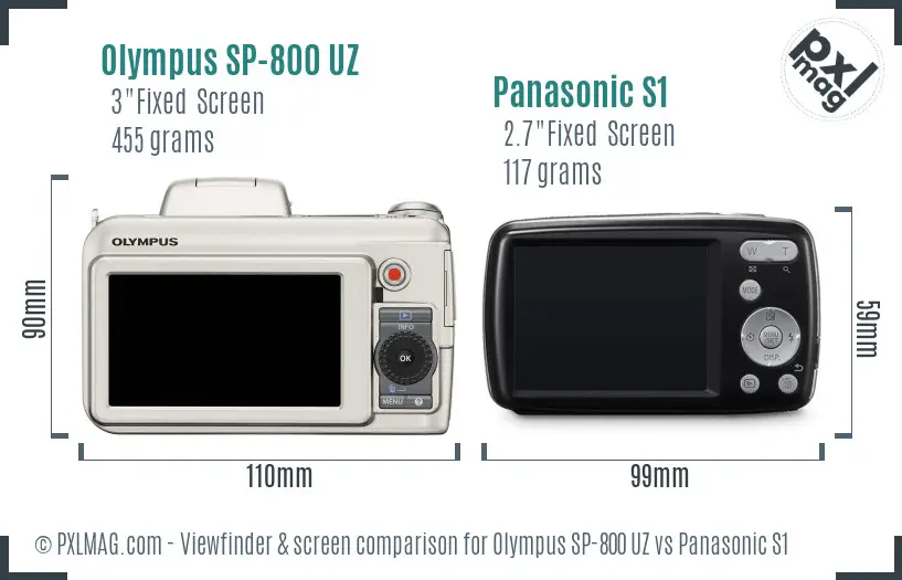 Olympus SP-800 UZ vs Panasonic S1 Screen and Viewfinder comparison