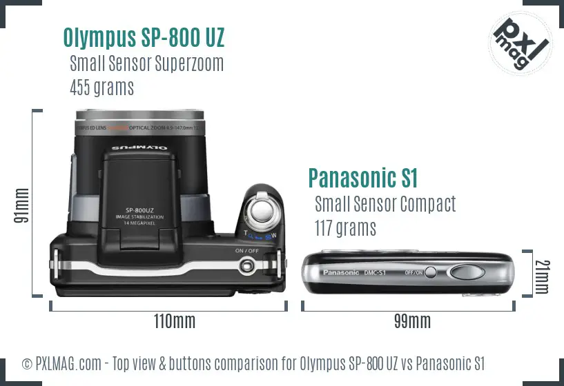 Olympus SP-800 UZ vs Panasonic S1 top view buttons comparison