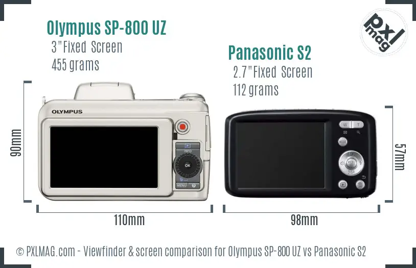 Olympus SP-800 UZ vs Panasonic S2 Screen and Viewfinder comparison