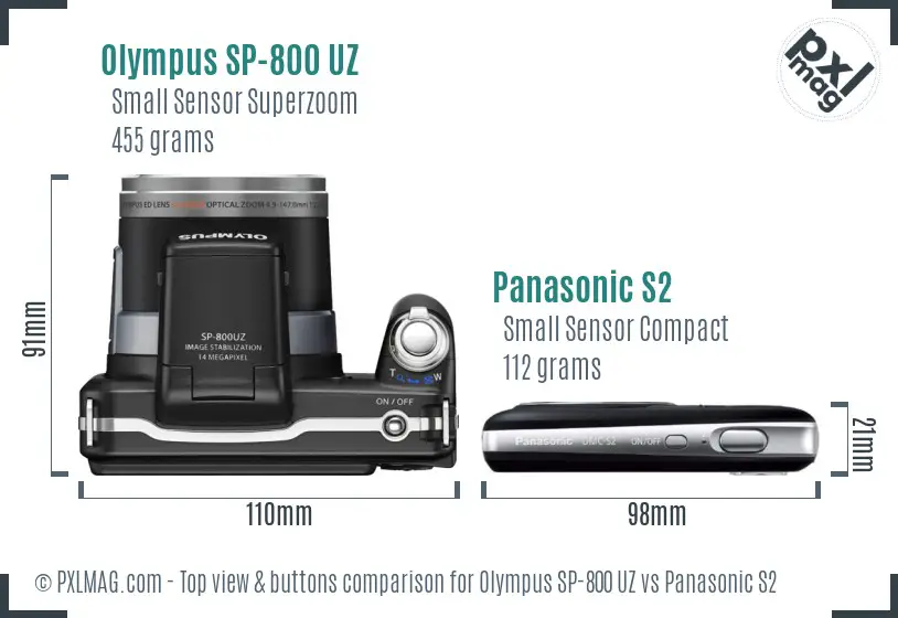 Olympus SP-800 UZ vs Panasonic S2 top view buttons comparison
