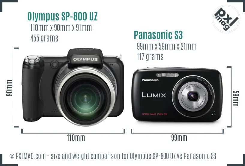 Olympus SP-800 UZ vs Panasonic S3 size comparison