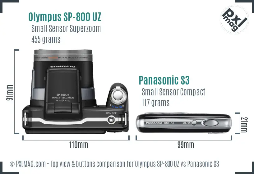 Olympus SP-800 UZ vs Panasonic S3 top view buttons comparison