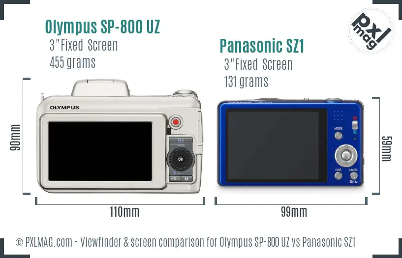 Olympus SP-800 UZ vs Panasonic SZ1 Screen and Viewfinder comparison