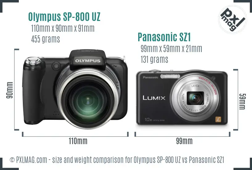 Olympus SP-800 UZ vs Panasonic SZ1 size comparison