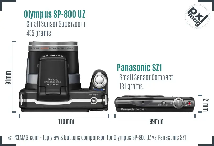 Olympus SP-800 UZ vs Panasonic SZ1 top view buttons comparison
