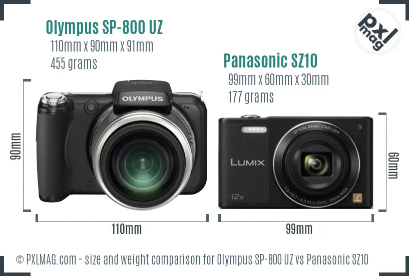 Olympus SP-800 UZ vs Panasonic SZ10 size comparison