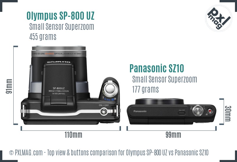 Olympus SP-800 UZ vs Panasonic SZ10 top view buttons comparison