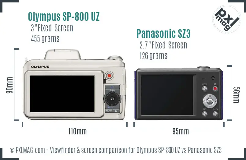 Olympus SP-800 UZ vs Panasonic SZ3 Screen and Viewfinder comparison