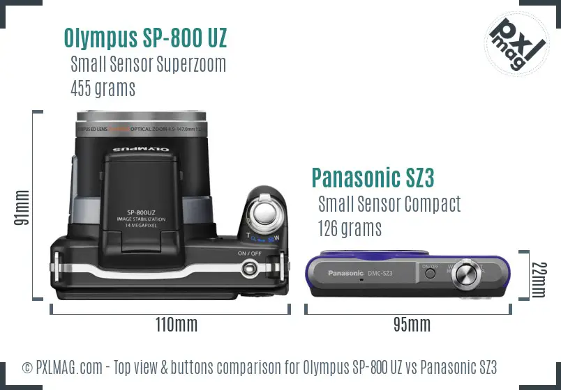 Olympus SP-800 UZ vs Panasonic SZ3 top view buttons comparison