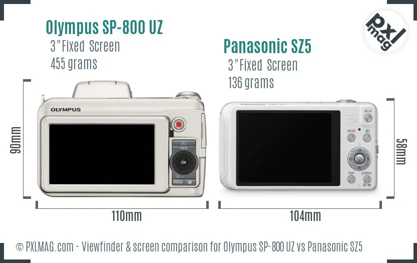Olympus SP-800 UZ vs Panasonic SZ5 Screen and Viewfinder comparison