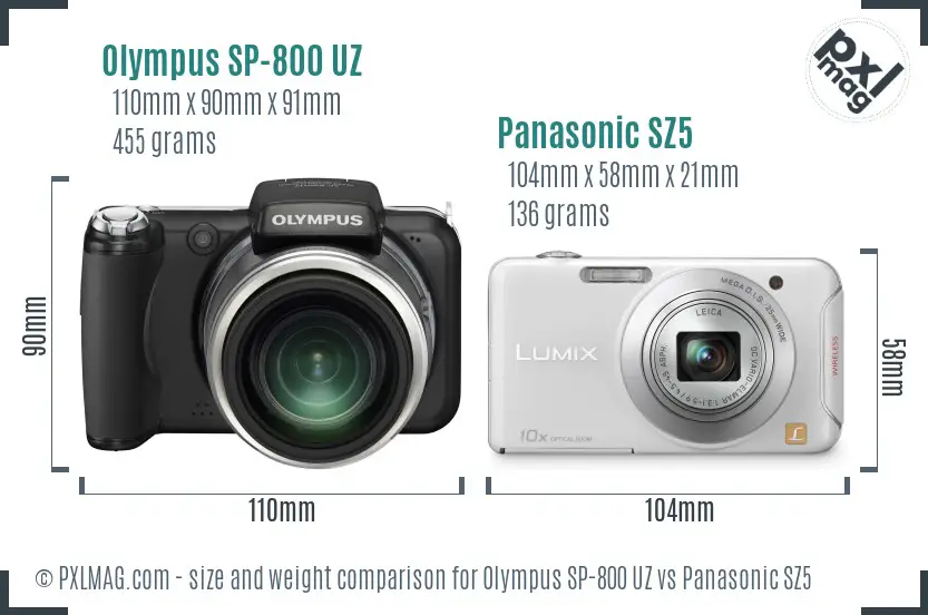 Olympus SP-800 UZ vs Panasonic SZ5 size comparison