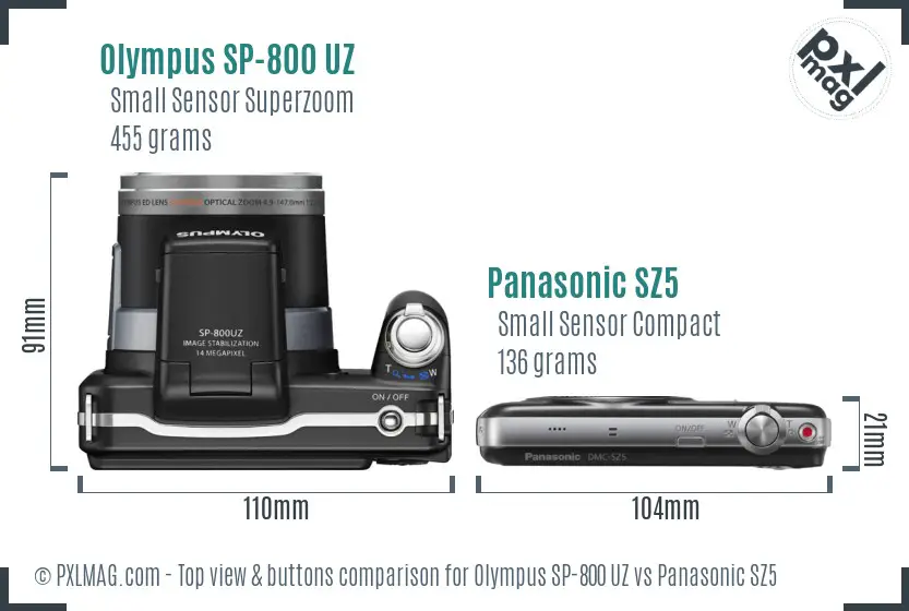 Olympus SP-800 UZ vs Panasonic SZ5 top view buttons comparison