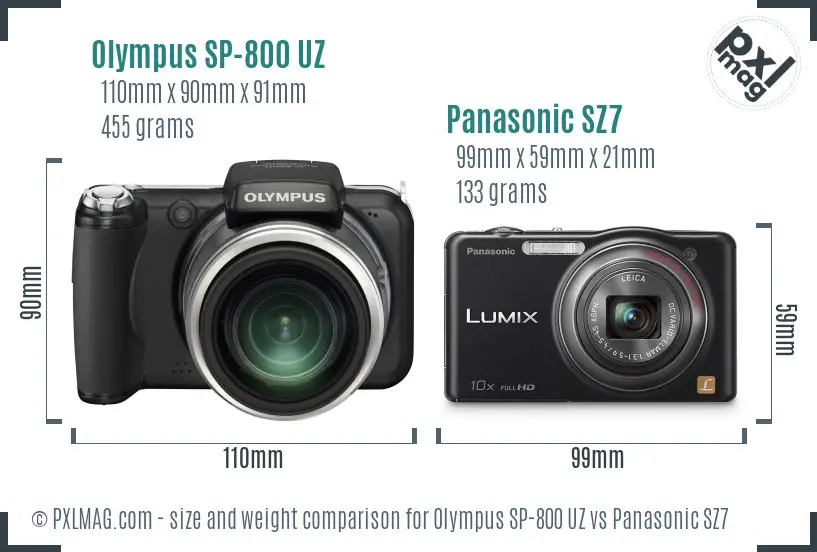 Olympus SP-800 UZ vs Panasonic SZ7 size comparison