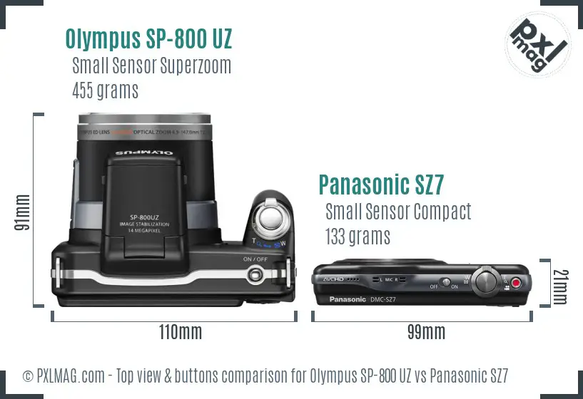 Olympus SP-800 UZ vs Panasonic SZ7 top view buttons comparison