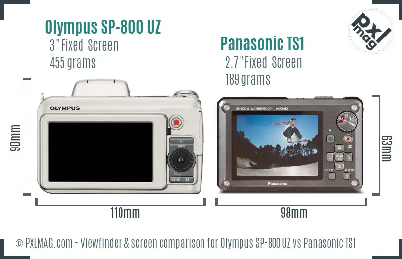 Olympus SP-800 UZ vs Panasonic TS1 Screen and Viewfinder comparison